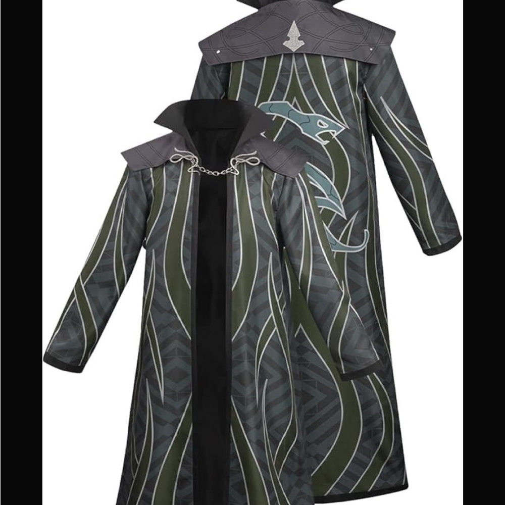 Green Patterned Trench Coat with Organic Lines